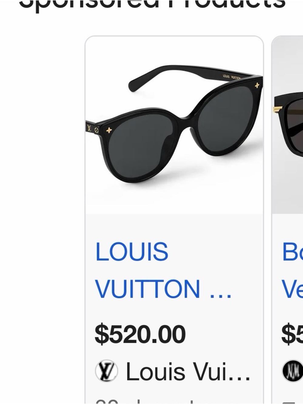Louis Vuitton Black Cat Eye Sunglasses with Gold Monogram Accents